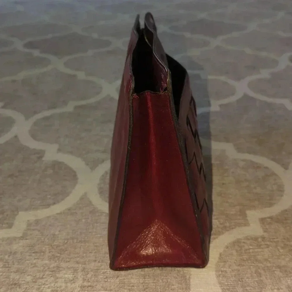 GoldPfeil Burgundy Leather Clutch Zipper Closure Vintages W. Germany - Picture 9 of 12
